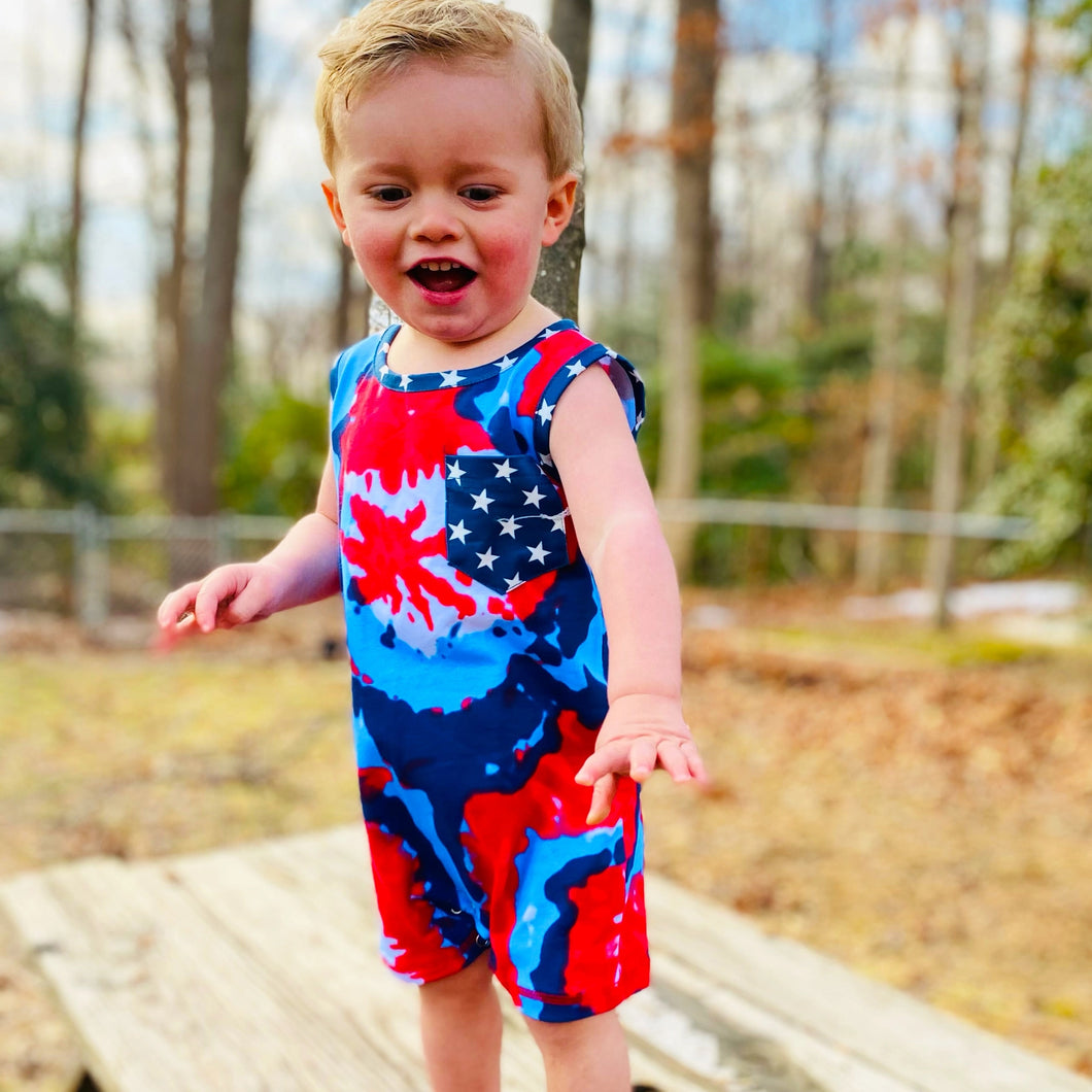4th of July Boys Tie Dye Romper