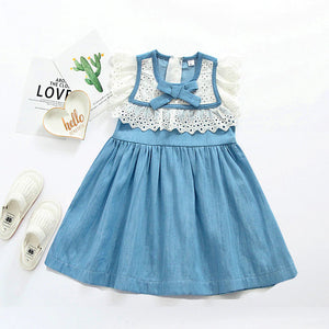 Baby/Toddler Girl summer lace bow dress princess dress - Blue