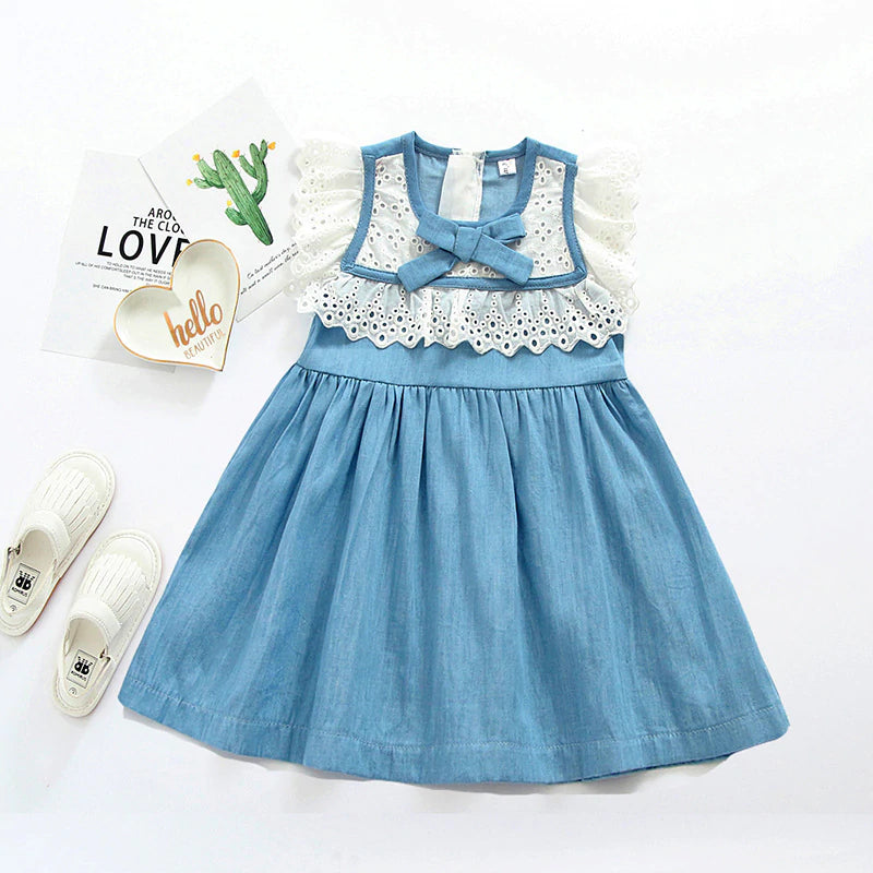 Baby/Toddler Girl summer lace bow dress princess dress - Blue