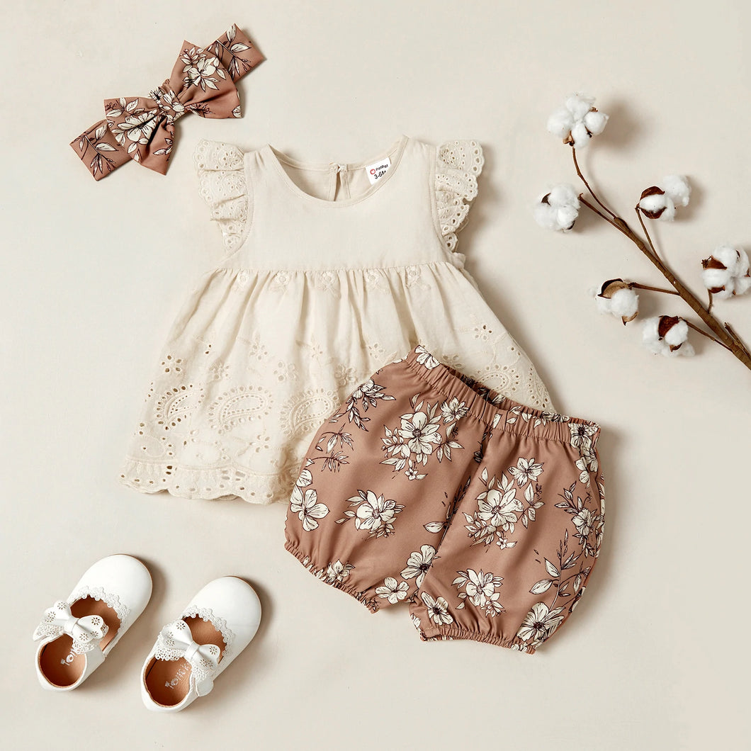 Girls Floral Dress and Shorts 3pc Set