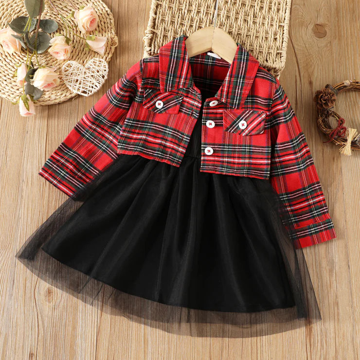 Black Cami Dress w/ Red Plaid Jacket