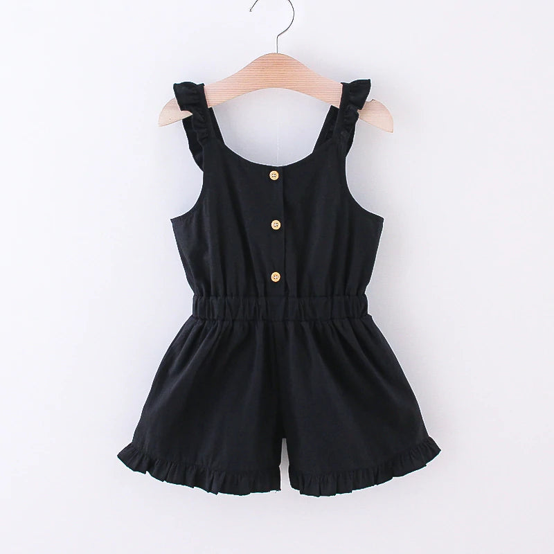 Toddler Girl Casual Solid Ruffled Jumpsuit - Black