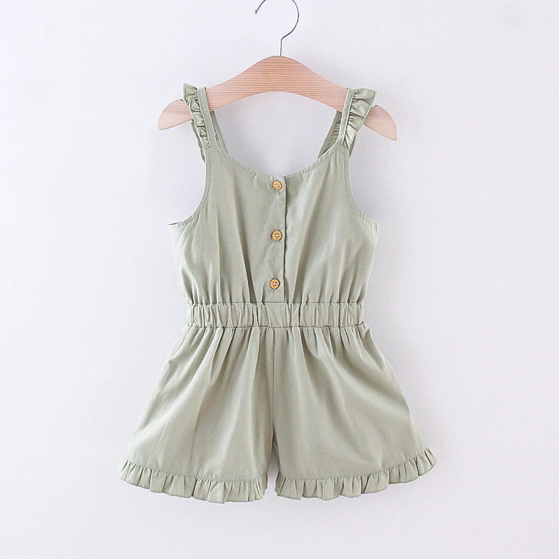 Toddler Girl Casual Solid Ruffled Jumpsuit - Light Green
